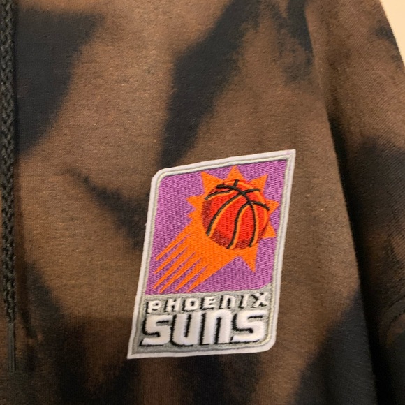 CUSTOM Hanes Men’s EcoSmart Black Bleached Hooded Sweatshirt Retro Suns Patch XL - Picture 4 of 5